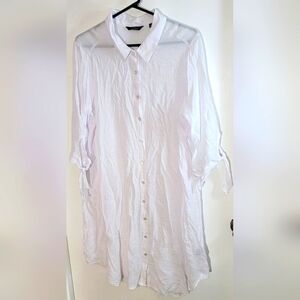 Mlle Gabrielle White Button Down Shirt Dress Or Coverup